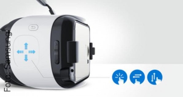 Bei der Gear VR von Samsung bietet das Touchpad an der Seite einfache Möglichkeiten für Navigationseingaben. 