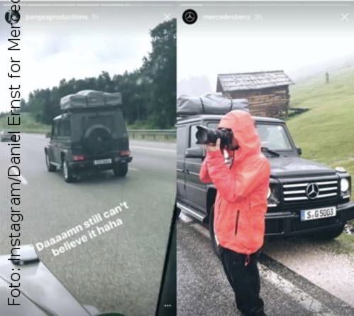 Mercedes Benz probiert bereits die Stories auf Instagram aus. Mit Influencern von German Roamers hat der Autokonzern zwei seiner Modelle auf die Reise geschickt. Anders als bei Snapchat können bei Instagram keine Geo-Filter eingesetzt werden.