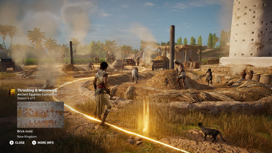 Die Discovery Tour bei Assassin‘s Creed Origins: Frei von klassischen Aufgaben und Missionen können Spieler die Welt der alten Ägypter erkunden und sogenannte Guided Tours absolvieren. (Abbildung: Ubisoft) Learning by Gaming: Computerspiele kommen endlich in der Schule an