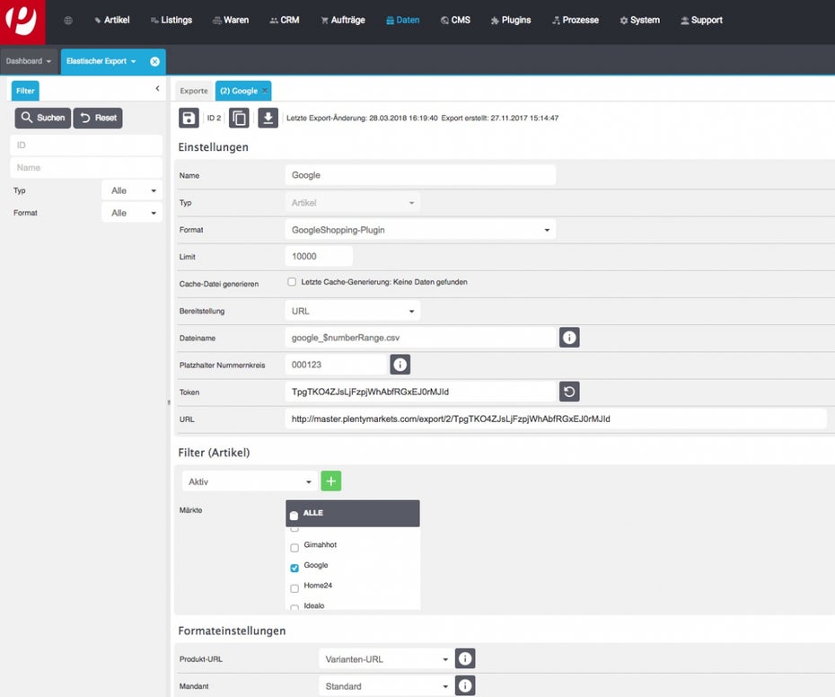 Plentymarkets ist ein mehrmandantenfähiges System und verfügt unter anderem über Faktura, ein Warehouse-Management, CRM und ein Produkt­informationssystem. Erweiterungen, auch selbst entwickelte, können als Plugin angebunden werden. (Screenshot: Plentymarkets)