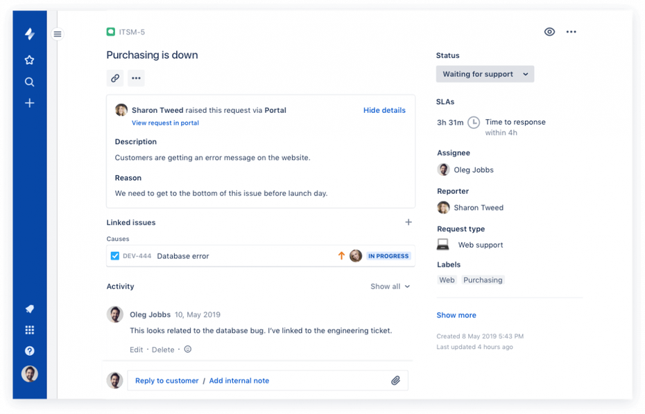 Jira Service Desk bündelt die IT-Sorgen und Nöte der eigenen Mitarbeiter in der internen Kommunikation. (Screenshot: Jira)