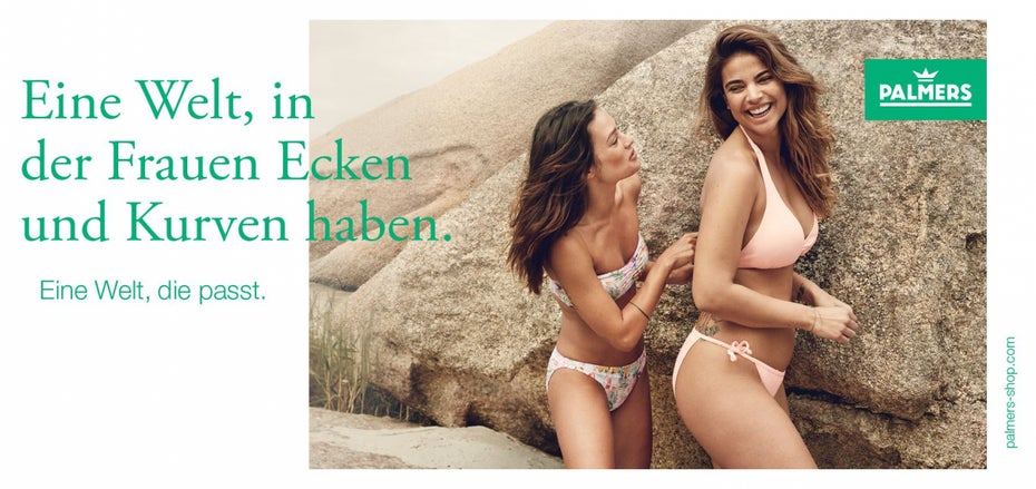 „Frauen mit Kurven“, aber bitte nur bis Kleidergröße L: Wäschehersteller Palmers zeigt, wie es nicht geht. (Screenshot: Palmers)