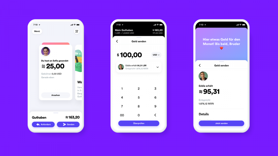 „Hier etwas Geld für den Monat!“: So könnte die App für die Libra-Wallet Calibra ausehen. (Abbildung: Facebook)