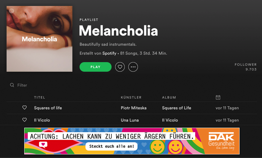 Werbung für Moll oder für Dur? Spotify vermarktet Musikgenres unter anderem nach verknüpften Emotionen. (Screenshot: Spotify)