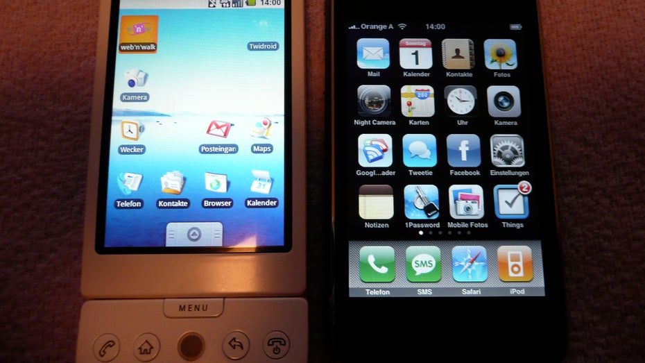 T-Mobile G1 neben dem iPhone 3G. (Foto: t3n.de)