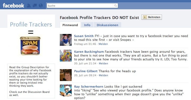 Es gibt sogar schon eine Gruppe bei Facebook, die vor Profile Trackern warnt