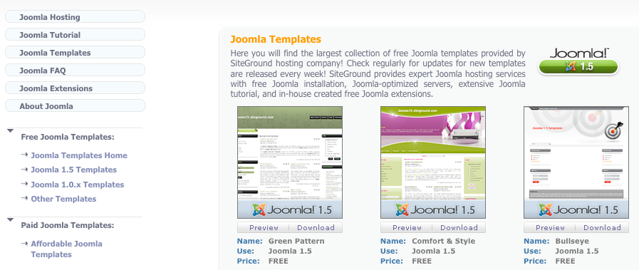 Joomla-Templates: Viele freie Templates gibt es auf SiteGround.