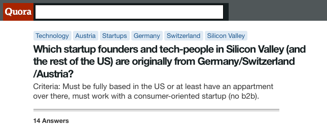 Quora: Wo sind die deutschen Startup-Gründer im Silicon Valley?