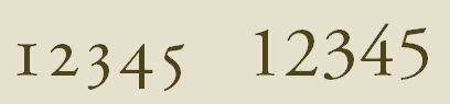 Typografie: Mediävalziffern (links) und normale Ziffern (rechts)