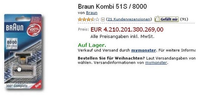 Amazon kurios: Braun Kombi 51S / 8000. (Screenshot: Amazon)