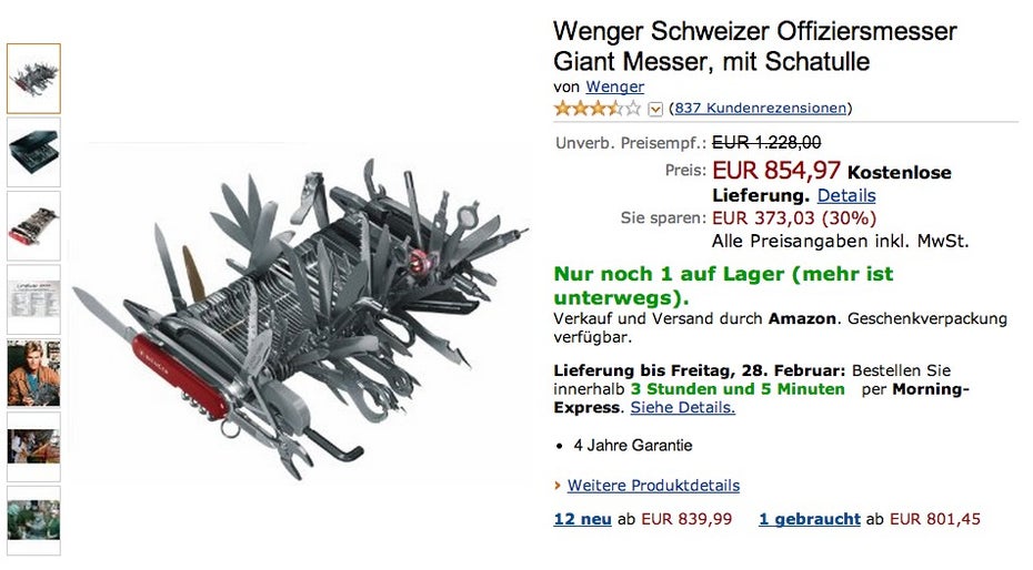 Amazon kurios: Wenger Schweizer Offiziersmesser Giant Messer. (Screenshot: Amazon)