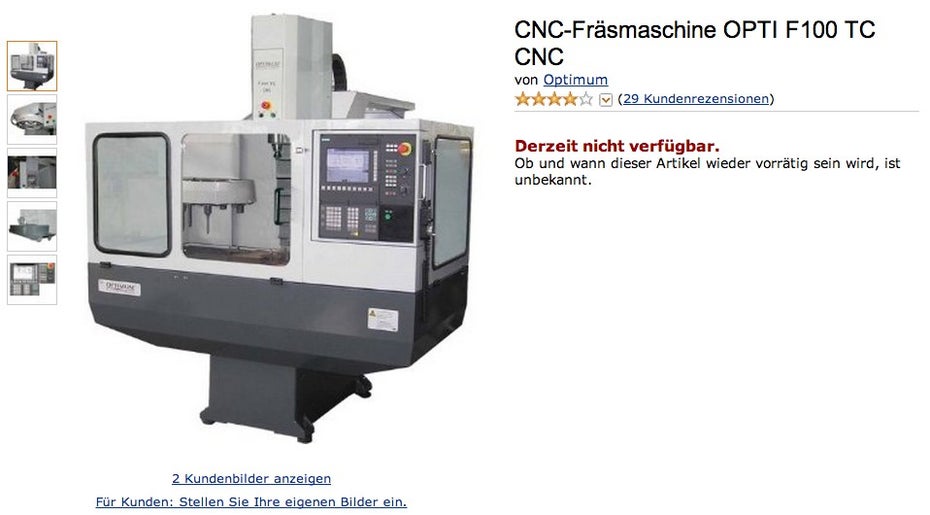 Amazon kurios: CNC-Fräsmaschine OPTI F100 TC CNC. (Screenshot: Amazon)