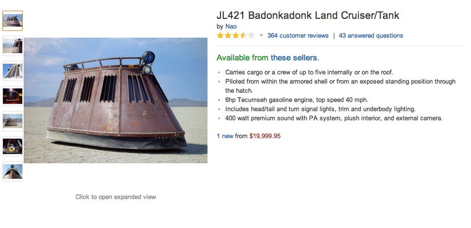 Amazon kurios: JL421 Badonkadonk Land Cruiser/Tank. (Screenshot: Amazon)