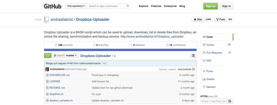 Dropbox Uploader bringt Shell und Dropbox zusammen. (Screenshot: GitHub)