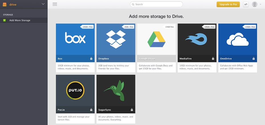 Drive verbindet Dropbox mit anderen Cloud-Speichern. (Screenshot: Drive)