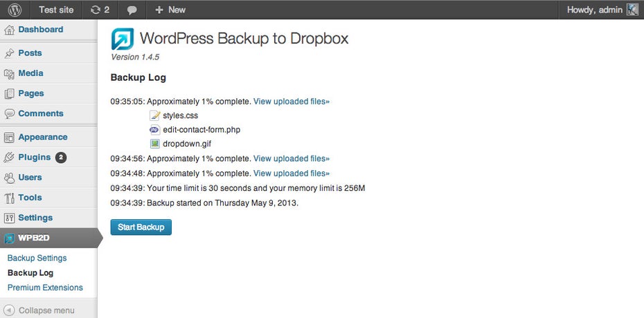 Ihr könnt Dropbox auch für Backups eures Blogs nutzen. (Screenshot: WordPress)