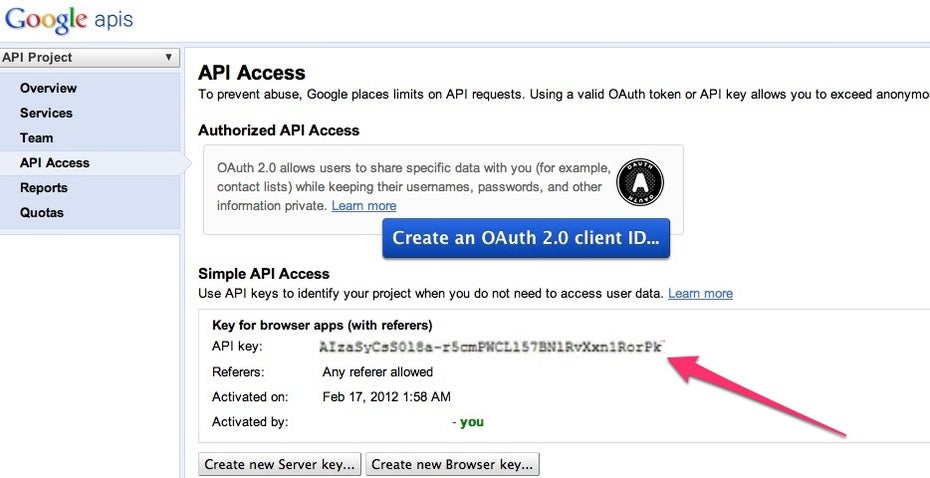 Google Plus to RSS APIs Console