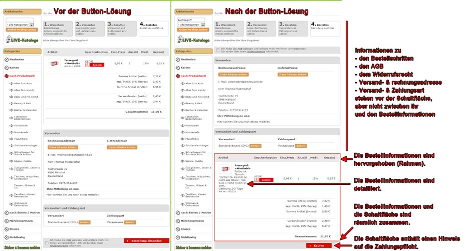 Beispiel, wie die Button-Lösung umgesetzt werden kann (sheepworld.de). Beispiel, wie die Button-Lösung umgesetzt werden kann (sheepworld.de).