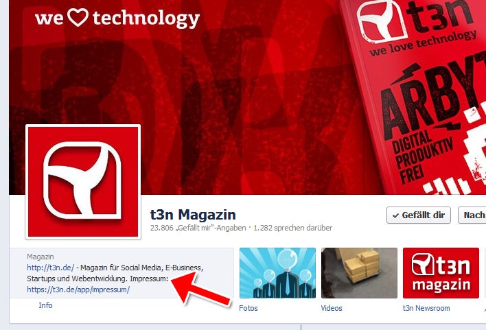Impressum der t3n bei Facebook Impressum der t3n bei Facebook
