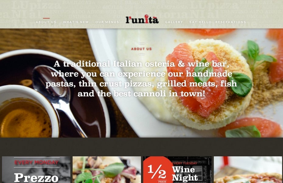 Das italienische Restaurant aus Toronto präsentiert sich mittels Parallax Scrolling.