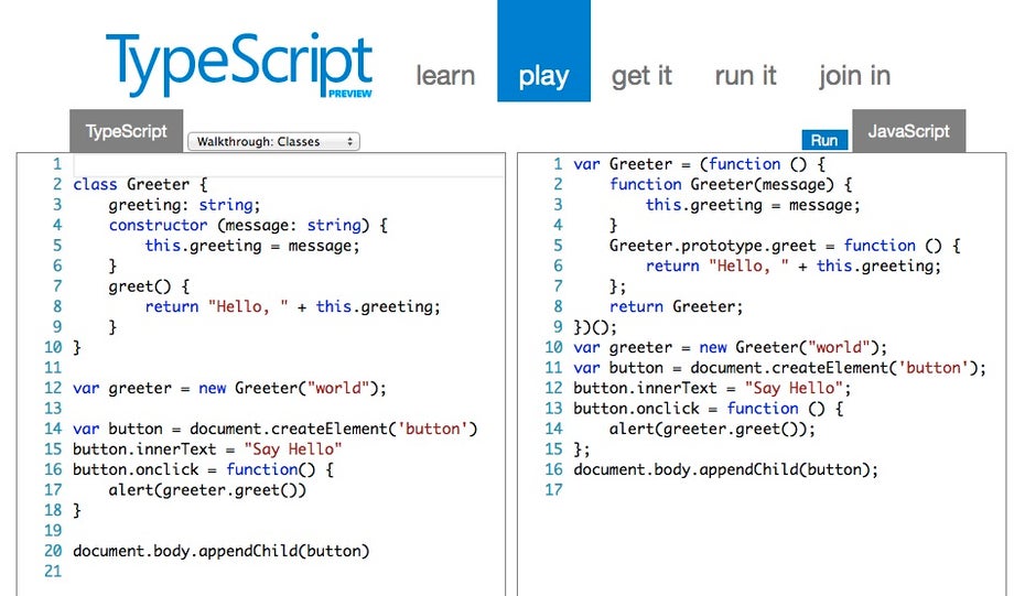 Links TypeScript, recht JavaScript.