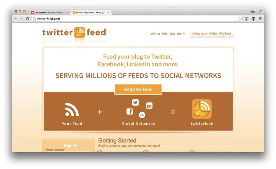 Die Automatisierung von TwitterFeed kannst du auch mit IFTTT realisieren. (Screenshot: twitterfeed.com)