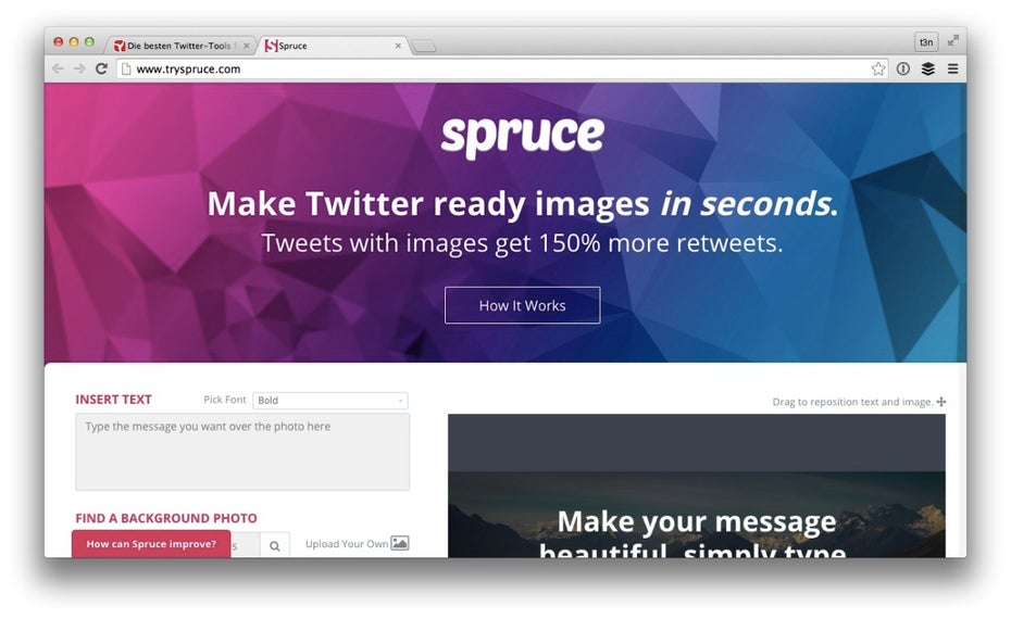 Eine Alternative zu textlastigen Inhalten bietet unter anderem Spruce. (Screenshot: tryspruce.com)