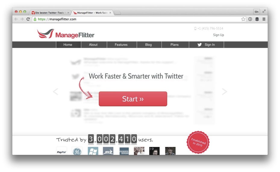 Ein Klassiker der Twitter-Tools: Manageflitter. (Screenshot: manageflitter.com)