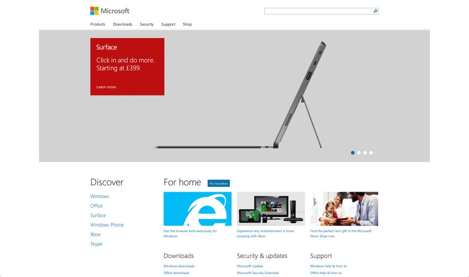 Screenshot Microsoft Webseite