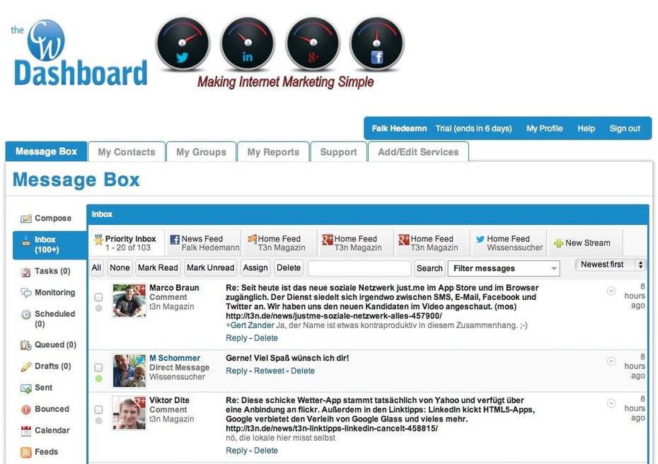 Das CW Dashboard erinnert stark an einen E-Mail-Client und könnte so den Einstieg erleichtern.