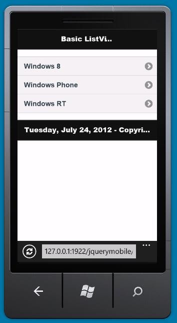 Ein einfaches listview-Element dargestellt im Windows Phone Emulator