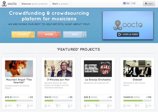 Crowdfunding und Crowdsourcing-Plattform für Musiker (Screenshot: oocto)