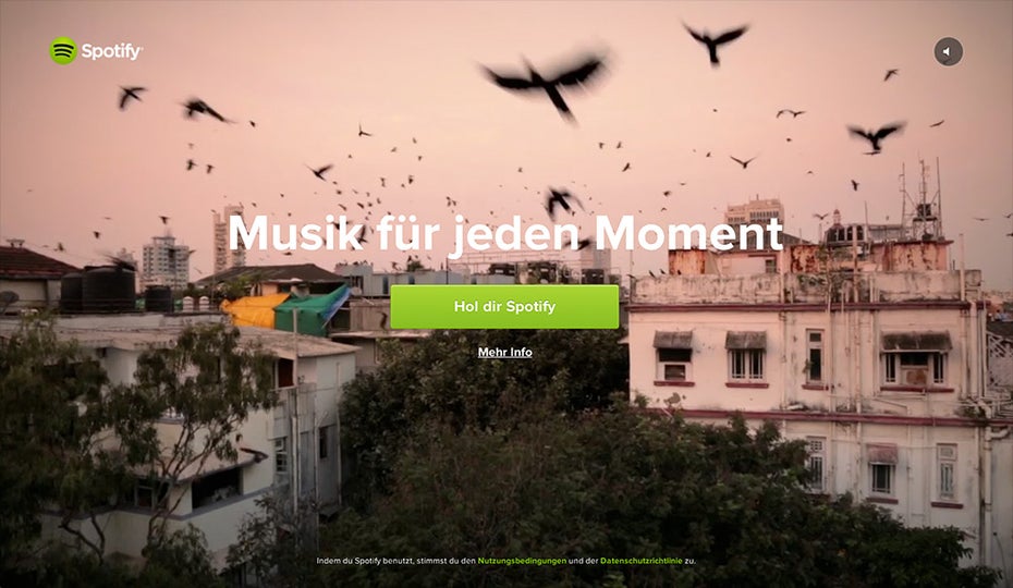 Eine Spotify Kampagnenseite setzt auf Video Hintergründe. (Screenshot: Spotify)