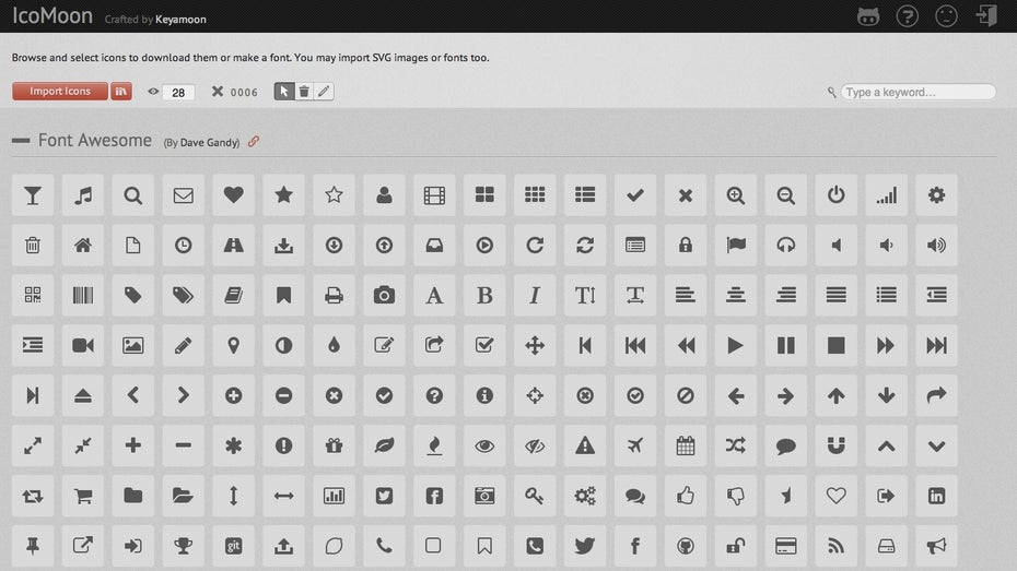 Icomoon bietet Nutzern eine große Auswahl an Icon Fonts. (Screenshot: icomoon.io)