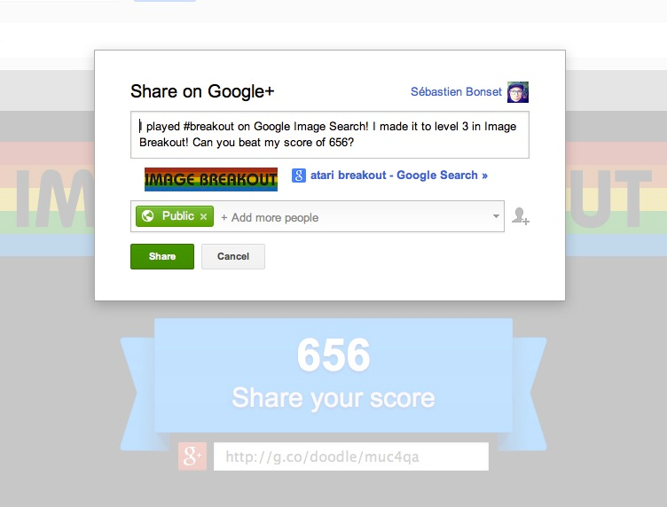 Die erreichte Punktzahl lässt sich auf Google+ teilen, wenn man gegen andere Spieler in einer Highscore-Jagd antreten will.