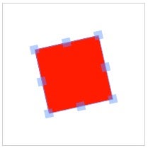 Ein rotes, gedrehtes Rechteck in ausgewähltem Zustand (Steuerelemente sichtbar)