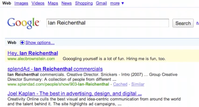 „The Google Job Experiment“ von Alec Brownstein hat kaum Geld gekostet, aber genau die Menschen angesprochen auf die es ankam – mittels Google AdWords! (Screenshot: YouTube)