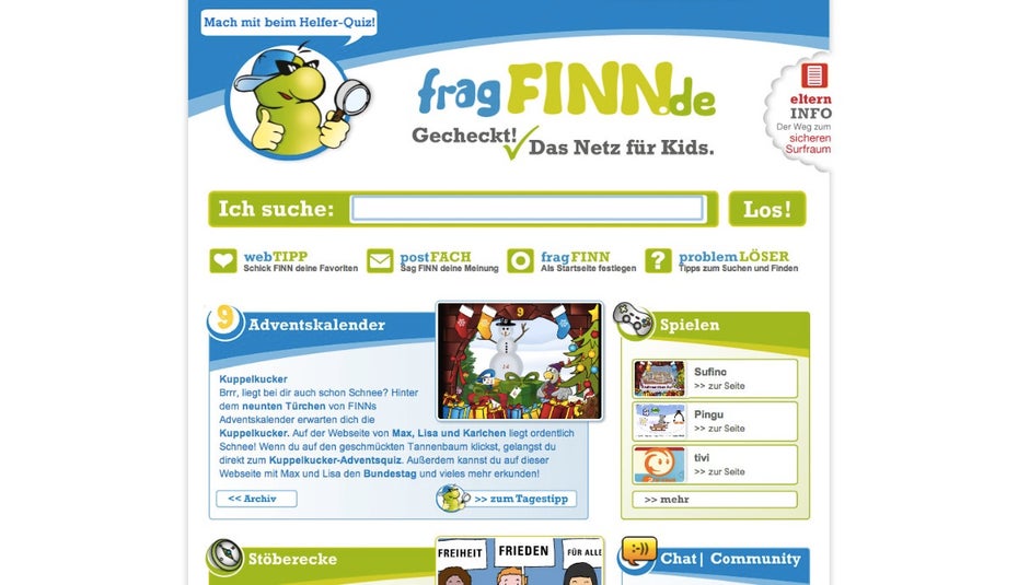 fragFINN ist die Google-Alternative für Kids. (Screenshot: fragFINN)