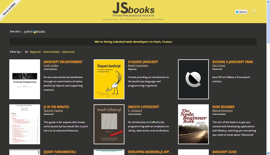 JSbooks ist eine Sammlung von kostenfreien eBooks zum Thema JavaScript. (Screenshot: JSbooks)