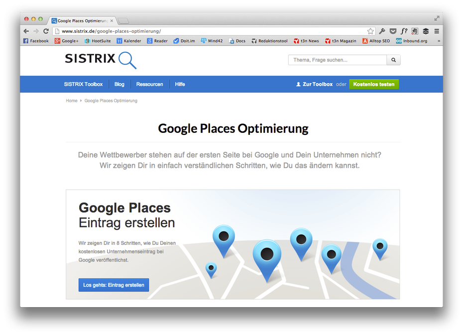 Kostenlose Anleitung rund um „Local SEO“ von Sistrix. (Screenshot: sistrix.de)
