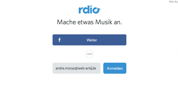 (Screenshot: rdio)