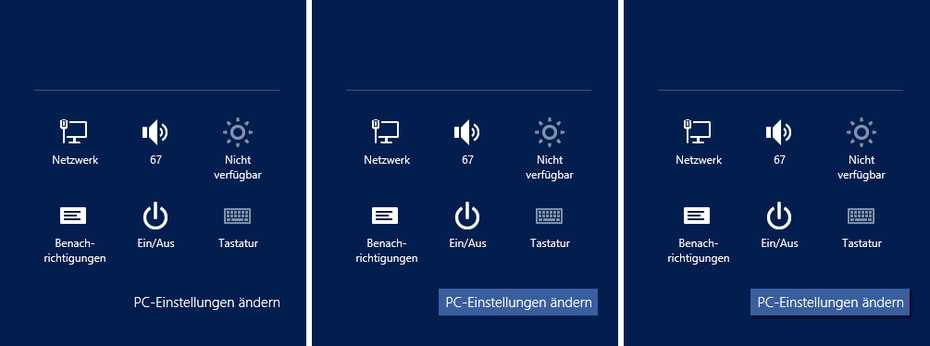 Die Einstellungen-Seitenleiste links im Original, in der Mitte mit Helligkeitsabstufung, rechts mit zusätzlichem Schlagschatten.