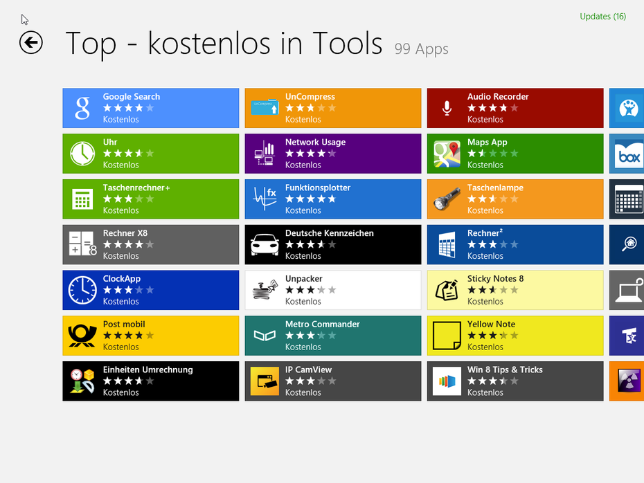 Farbige Kacheln im Windows-8-Store.