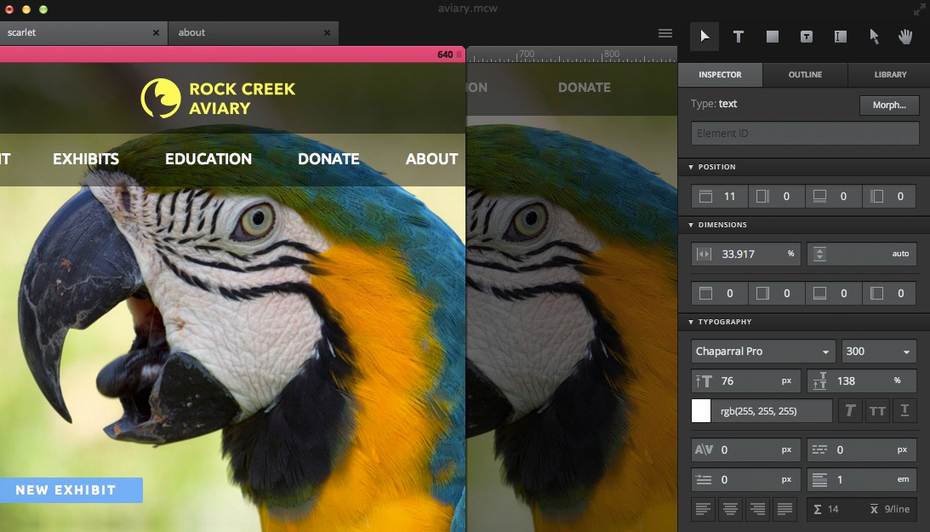 Macaw will Webdesignern die Arbeit erleichtern. Die Idee: Website-Gestaltung im Stil einer Bildbearbeitungssoftware, die den Code für die Website automatisch generiert. Screenshot: Macaw