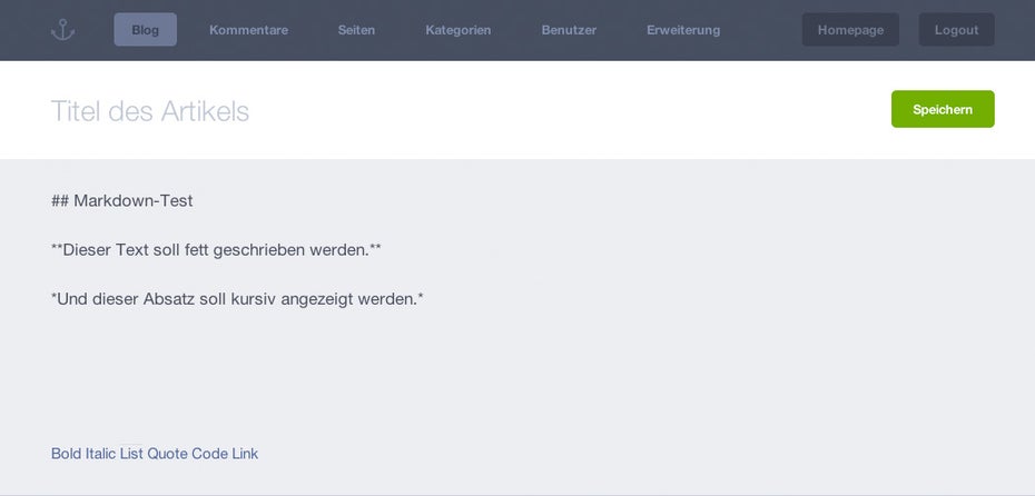 Neuere CMS können häufig bereits von Haus aus mit Markdown umgehen. So zum Beispiel das Anchor CMS.