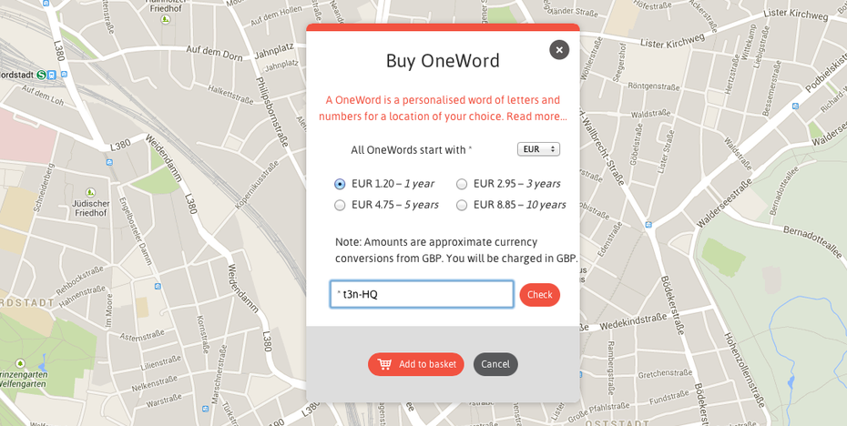 „OneWord“-Check auf What3Words. (Screenshot: w3w.com)