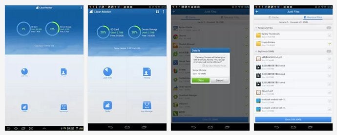 Mit Clean-Master kann man schnell und einfach unnötige Daten vom Smartphone löschen. (Screenshots: Google Play)