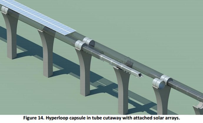 Hyperloop: Nach dem Willen der Macher soll eine Trasse so aussehen. (Bild: SpaceX)