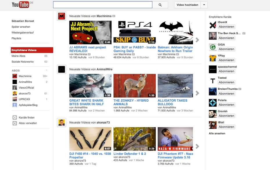 Nach der Eingabe des Kommandos ist man alle Werbung auf YouTube los. Die Startseite präsentiert sich dann wie im Screenshot oben. (Bild YouTube)