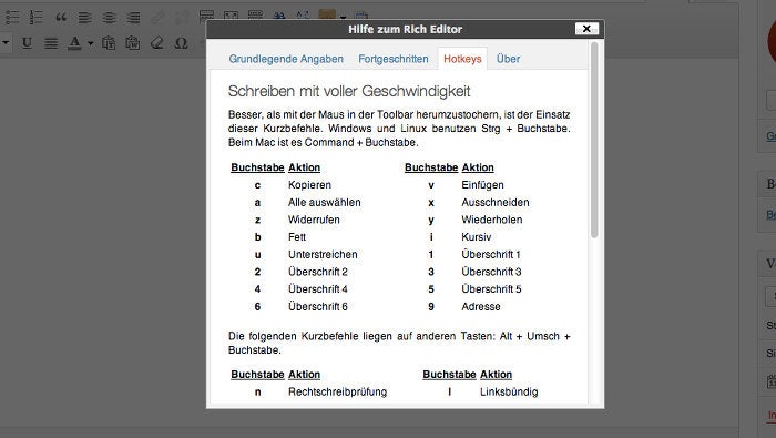 Dank Shortcuts schneller mit WordPress arbeiten. (Screenshot: WordPress)